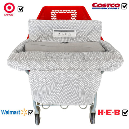 Soft Pillow Attached 2-in-1 Shopping Cart and High Chair Cover for Baby, Cotton Padded Cart Cover, Fold'n Roll Style, Portable with Carry Bag (Blue Elephant)