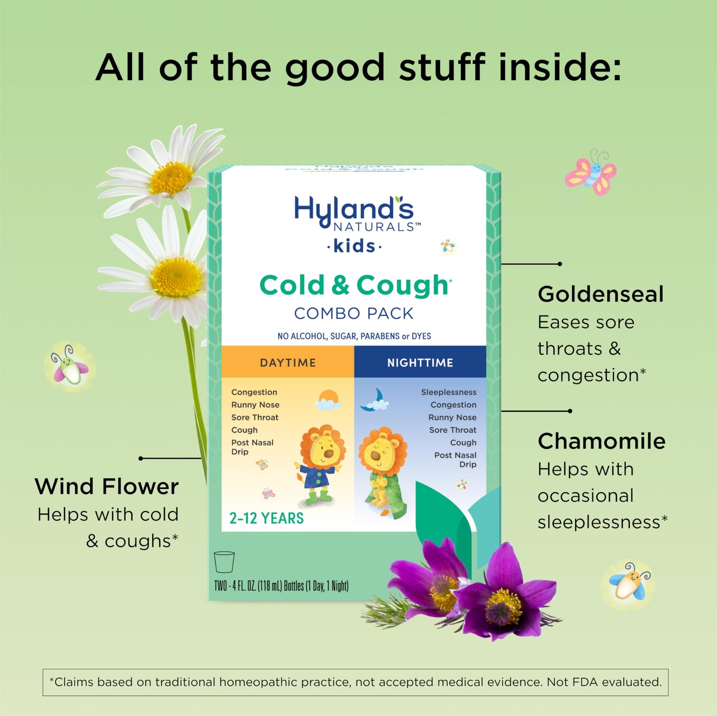 Hyland's Kids Cold and Cough, Day and Night Combo Pack, Cold Medicine for Ages 2 and up, Syrup Cough Medicine for Kids, Nasal Decongestant, 4 Fl Oz (Pack of 2)