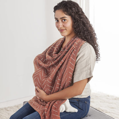 Itzy Ritzy Breastfeeding Boss Multi-Use Cover – A Nursing Cover, Swaddle, Car Seat Cover, Tummy Time Mat & Burp Cloth All in One – Made of Soft Muslin Fabric & Measures 47” x 47” (Taupe Stripe)