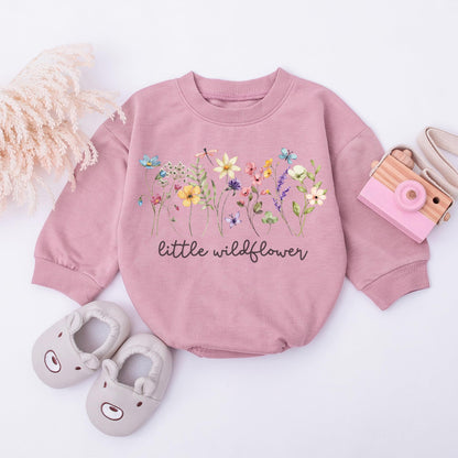 Wildflower Baby Girl Romper - First Birthday Outfit Flower Newborn Bubble Toddler Infant Long Sleeve One-piece Gifts