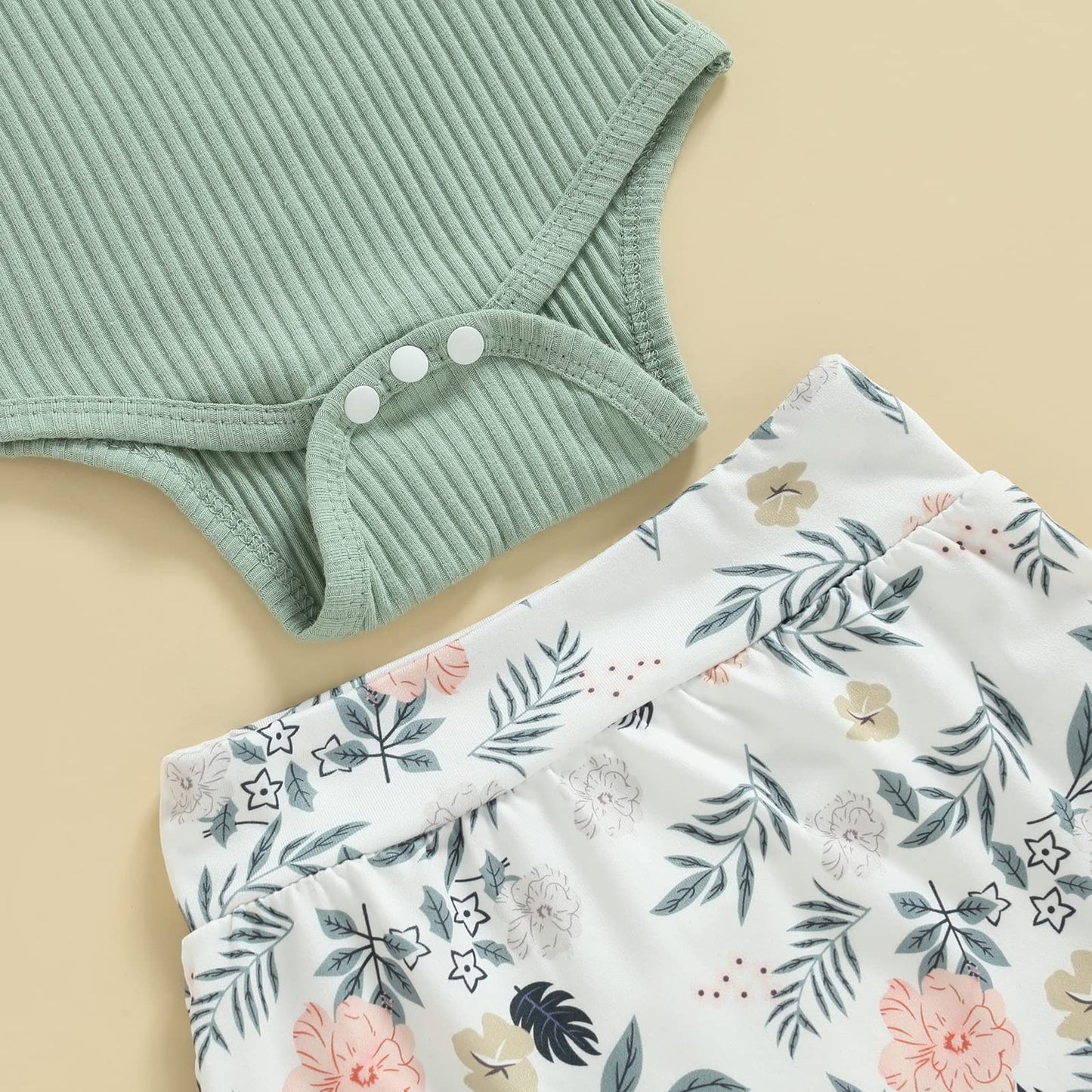 Murnouche Newborn Baby Girl Summer Clothes Sleeveless Floral Top Ribbed Shorts Boho Outfit Set