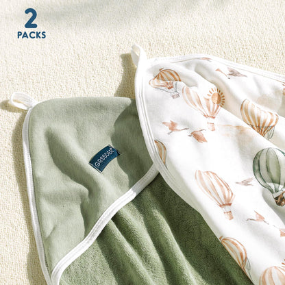 GRSSDER Baby Hooded Towel 2 Pack for Newborn, Super Soft Bath Towels with Original Design, Ultra Absorbent Knit Terry, Large Toddler Towels with Hood for Girls, Shower Gifts for Infant, 34"x 34"