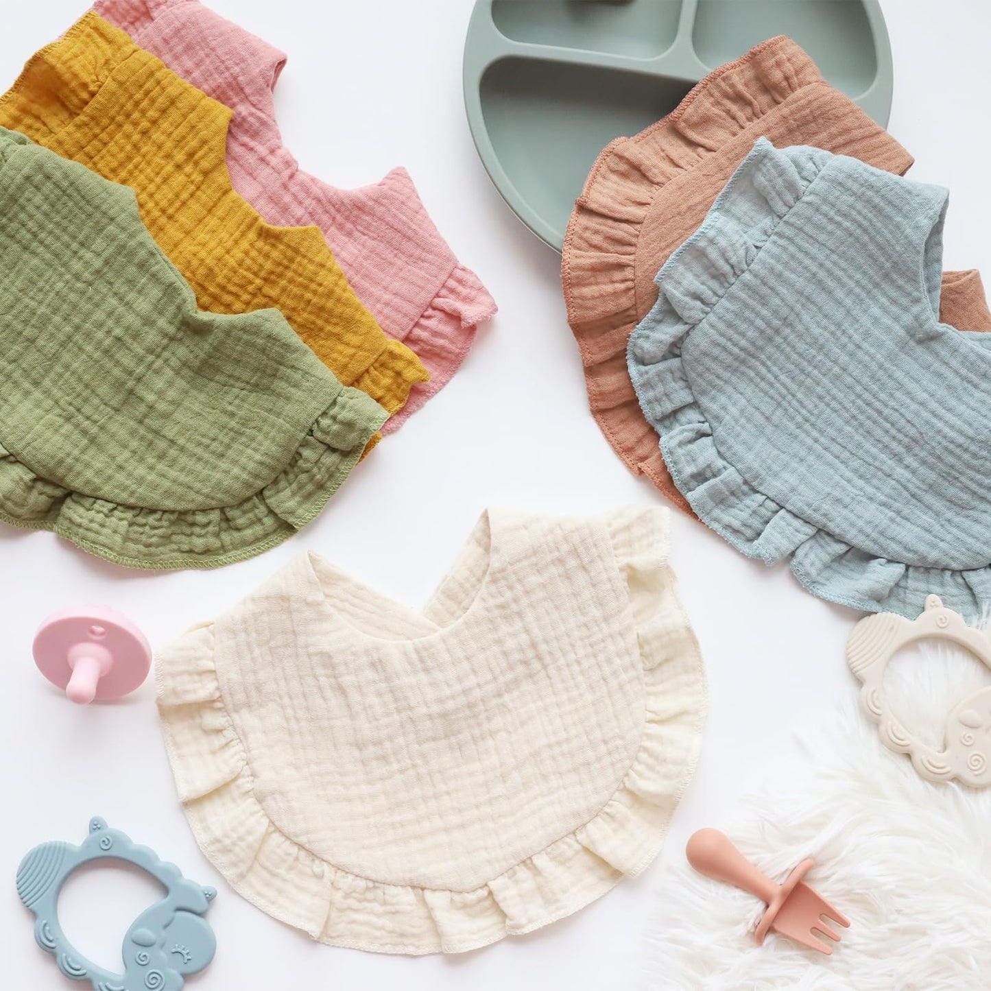 6 Pack Muslin Baby Bibs for Baby Girls, Muslin Bibs Drool Bandana Bibs (Sweet Pink)