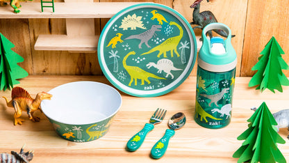 Zak Designs 5-Piece Dinnerware Set, Baby Shark - Durable Plastic & Stainless Steel - Includes Water Bottle, 8-Inch Plate, 6-Inch Bowl, Fork & Spoon - Suitable for Kids Ages 3+