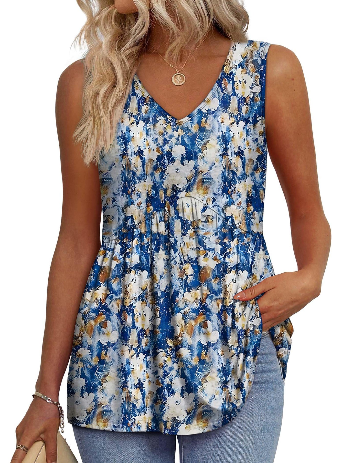 OFEEFAN Womens Tank Tops 2025 Flowy Peplum Tops for Women Dressy Sleeveless V Neck Babydoll Tank Tops