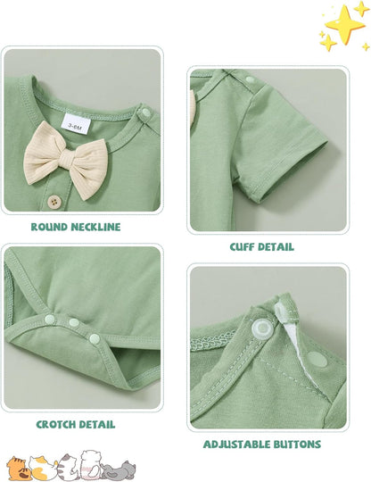 SANMIO Baby Boy Clothes 0-18 Months Newborn Outfits Short Sleeve Romper Top and Suspender Pants Baby Boy Summer Clothing 2Pcs