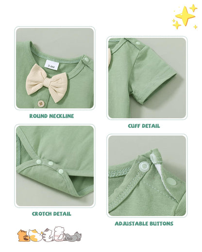 SANMIO Baby Boy Clothes 0-18 Months Newborn Outfits Short Sleeve Romper Top and Suspender Pants Baby Boy Summer Clothing 2Pcs