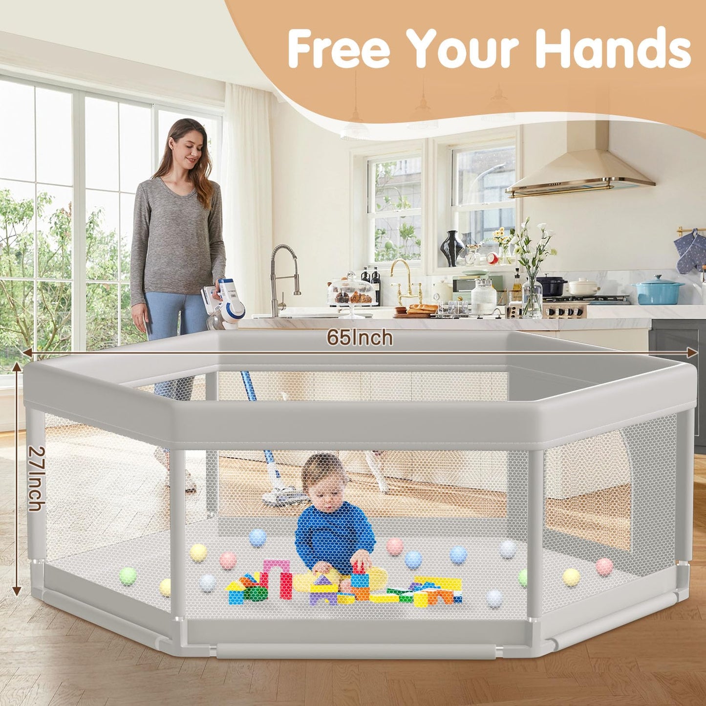 Baby Playpen 50x50 Inch, Play Pens for Babies and Toddlers Baby Fence Baby Play Yards for Indoor & Outdoor with Breathable Mesh Anti-Fall Playpen