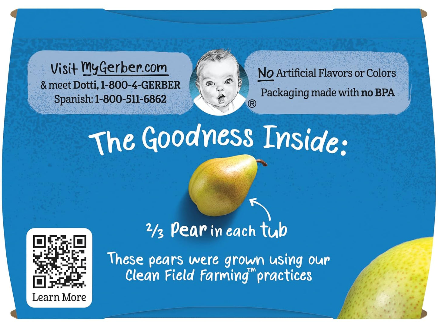 Gerber Natural for Baby 2nd Foods Baby Food Tubs, Pear, Non-GMO Pureed Baby Food, Made with Natural Fruit & Vitamin C, 2-4 OZ Tubs Per Pack (Pack of 4)