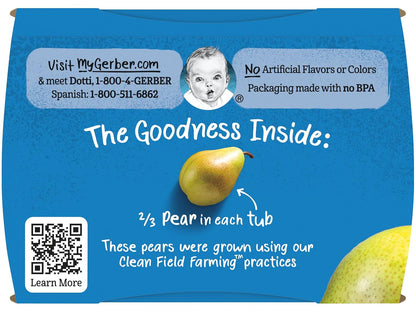 Gerber Natural for Baby 2nd Foods Baby Food Tubs, Pear, Non-GMO Pureed Baby Food, Made with Natural Fruit & Vitamin C, 2-4 OZ Tubs Per Pack (Pack of 4)