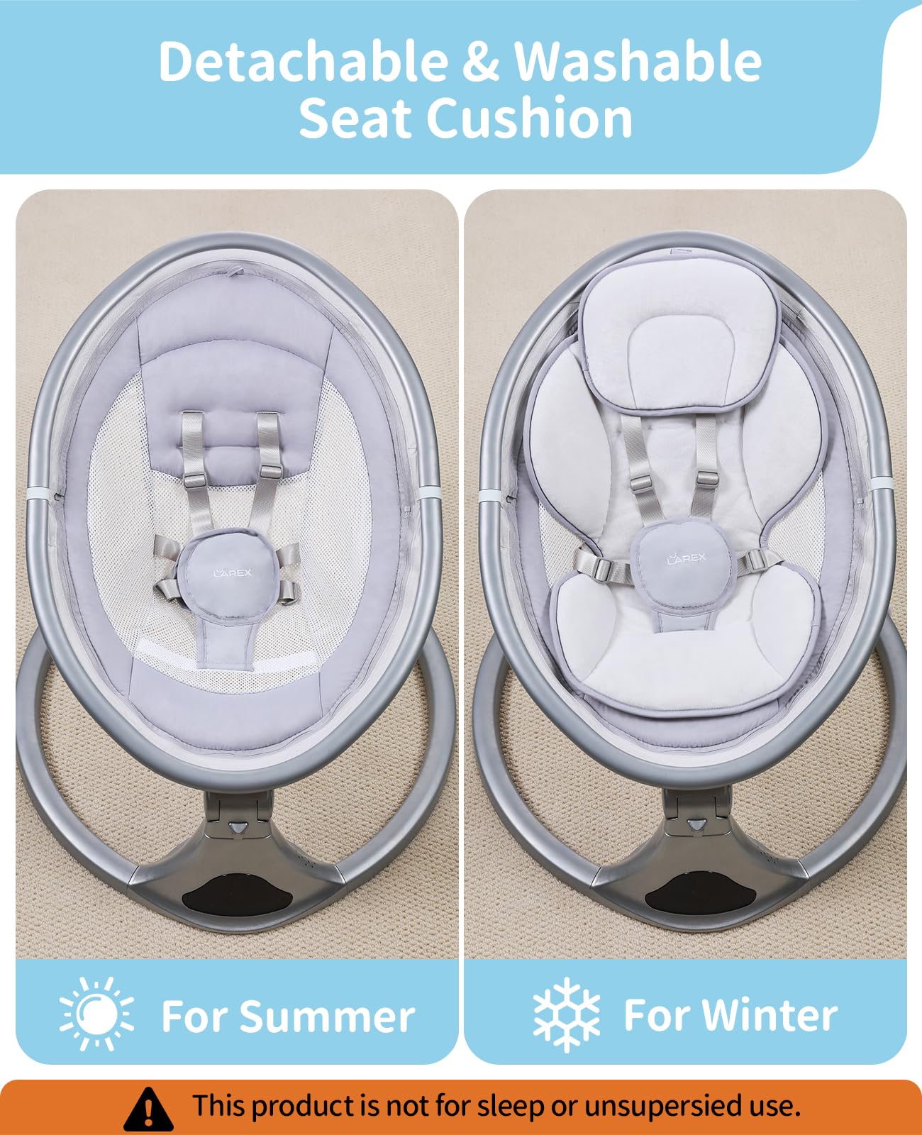 LAREX Baby Swing to Toddler Electric Infant Swing Portable for Newborn Boy Girl, 5 Sway Speeds with Remote Control, 12 Preset Melodies and Bluetooth, 0-6 Months Max 20 Lbs(Dark Wood Grain)