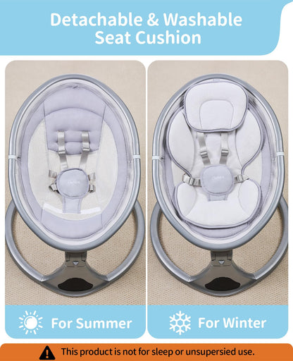 LAREX Baby Swing to Toddler Electric Infant Swing Portable for Newborn Boy Girl, 5 Sway Speeds with Remote Control, 12 Preset Melodies and Bluetooth, 0-6 Months Max 20 Lbs(Dark Wood Grain)