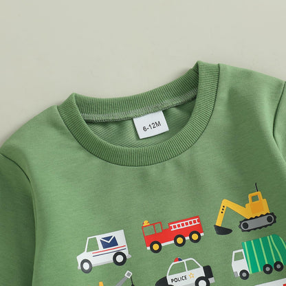 Fernvia Baby Boy Fall Winter Clothes Toddler Kids Solid Outfits Vehicle Long Sleeve Sweatshirt Tops + Joggers Pants Set