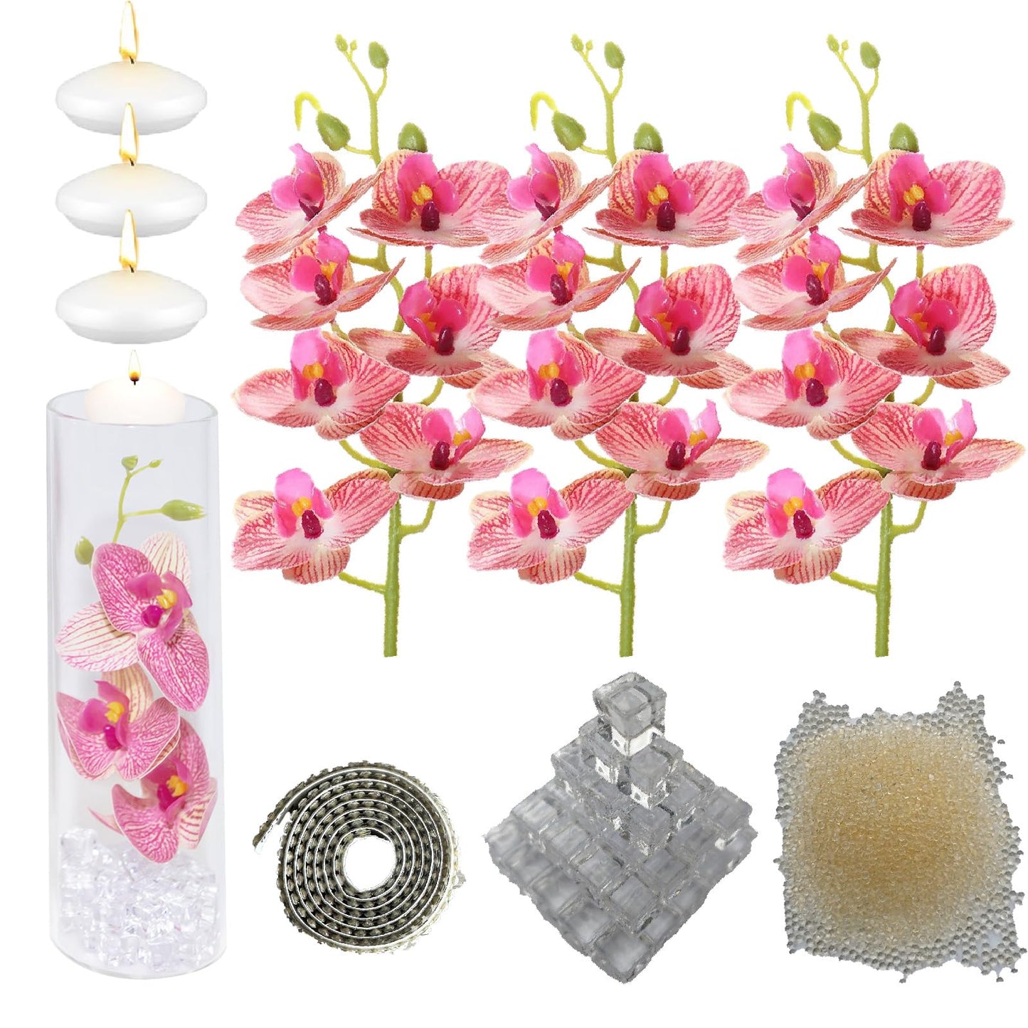 Artificial Phalaenopsis with Candles Diamond Lace Nearly Natural Orchid for Table Centerpiece Wedding Party Home Bar Restaurant Festival Decoration Pink Suit