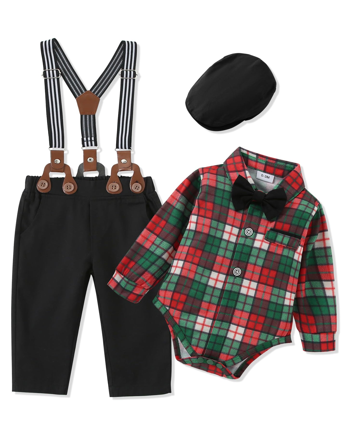 ZOEREA Baby Boy Suit 0-24M Gentleman Outfit Clothes Set Infant Long Sleeve Dress Shirt+Suspender Pants+Bowtie+Beret Hat