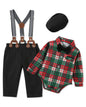 ZOEREA Baby Boy Suit 0-24M Gentleman Outfit Clothes Set Infant Long Sleeve Dress Shirt+Suspender Pants+Bowtie+Beret Hat