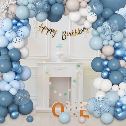 Amandir 173Pcs Pink Blue Green Balloon Arch Garland Kit, Dusty Baby Pink Mauve Pastel Mist Haze Green Blue Gold Confetti Balloons for Baby Shower Gender Reveal Wildflower Birthday Party Decorations