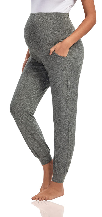 V VOCNI Women's Maternity Pants Maternity Activewear Jogger Track Cuff Sweatpants Over The Belly Stretchy Pregnancy Pants