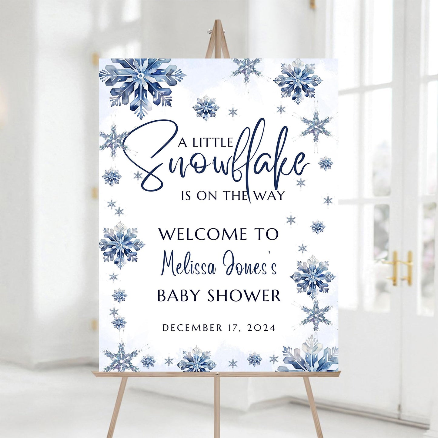 Personalized A Little Snowflake Is On The Way Welcome Sign, Pink, Girl, Winter Baby Shower Canvas