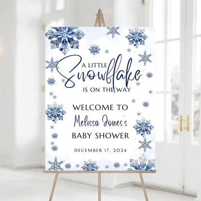 Personalized A Little Snowflake Is On The Way Welcome Sign, Pink, Girl, Winter Baby Shower Canvas