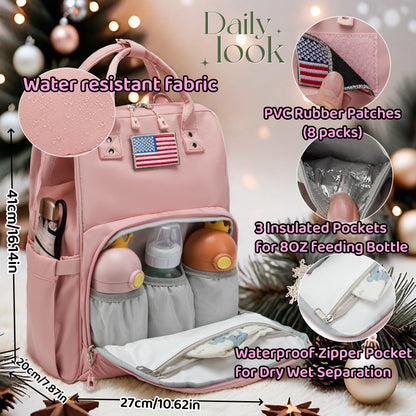 Diaper Bag Backpack for Dad and Mom with USB Charging Port Stroller Straps and Insulated Pocket,army military Travel Nappy Backpack for Daddy/Mommy (Black)