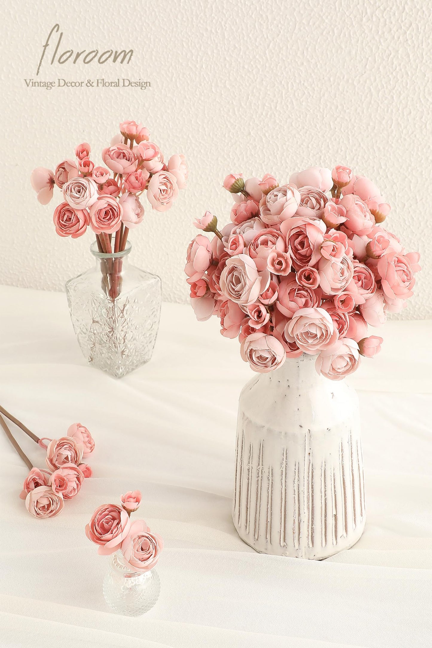 Floroom Ranunculus Artificial Flowers 18 Pcs Blush Faux Silk Mini Ranunculus Bulk Fake Wedding Filler Flowers for DIY Pink Bouquets, Centerpieces, Bridal Shower Decorations & Arrangements