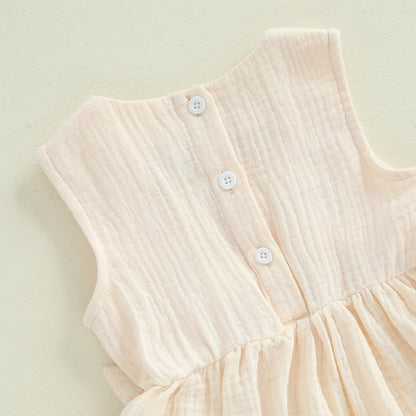 Kupretty Toddler Girl Summer Clothes Baby Solid Linen Outfit Bows Ruffle Tank Tops Shirts + Ruffled Short Set