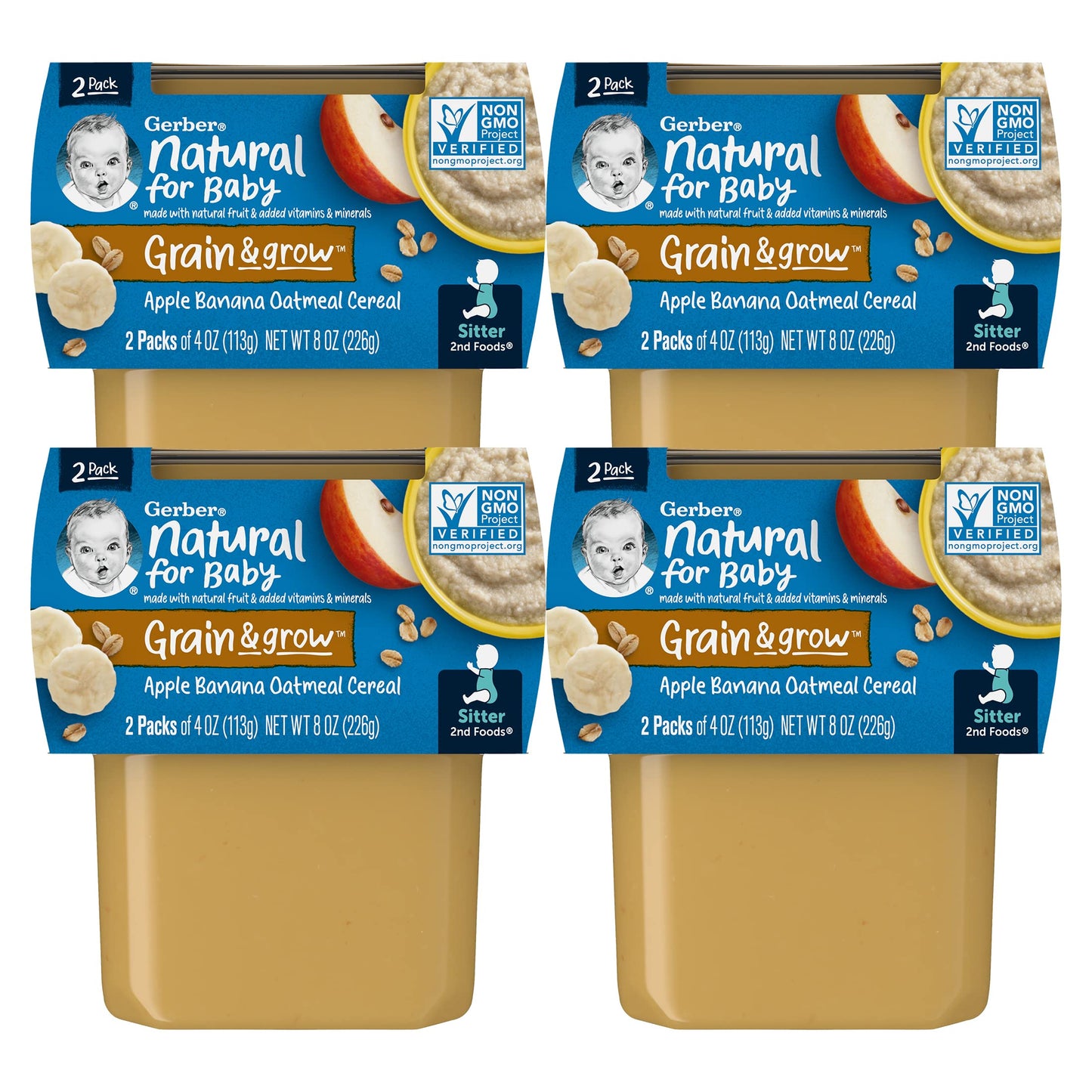 Gerber 2nd Foods Tubs Breakfast Cereal Variety Pack, 3 Pear Cinnamon Oatmeal, 3 Apple Banana Oatmeal, 3 Apple Banana Mixed, 3 Apple Mango Rice, 3 Apple Strawberry Blueberry, 15 CT