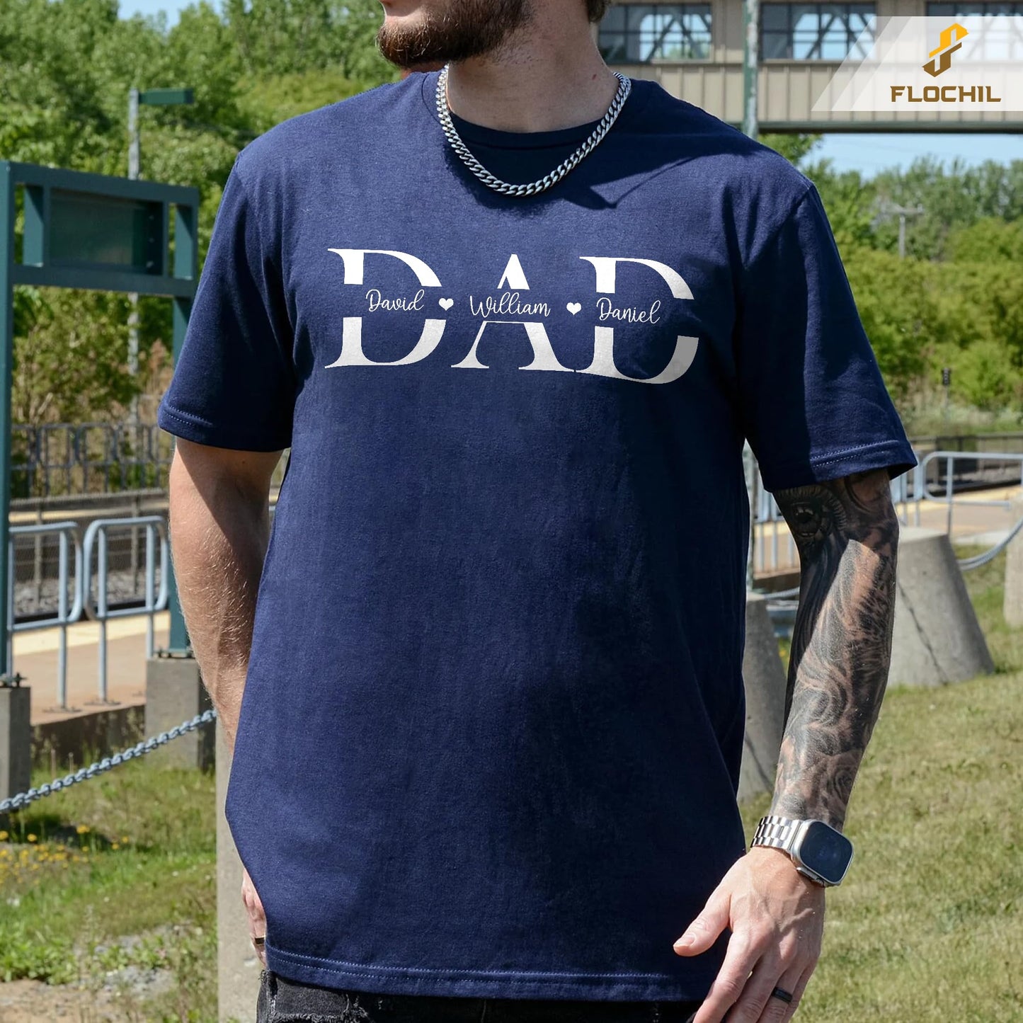 FLOCHIL Personalized Fathers Day Shirts with Kids Name, Custom Dad Shirts for Men, Gifts for Dad, Fathers Day, Christmas