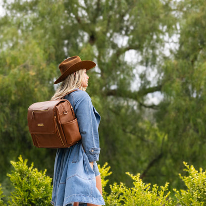 Petunia Pickle Bottom Boxy Backpack Deluxe, Diaper Bag for Parents, Stylish Baby Bag, Spacious Backpack, On-The-Go Moms, Toffee Rose