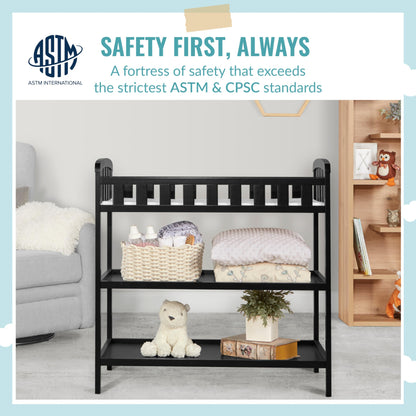 Dream On Me Emily Changing Table In Natural, Comes With 1" Changing Pad, Features Two Shelves, Portable Changing Station, Made Of Sustainable New Zealand Pinewood