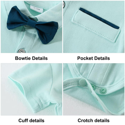 ZOEREA Baby Boy Clothes Suit Infant Short Sleeve Gentleman Outfits Dress Shirt+Bowtie+Suspender Shorts 0-18M