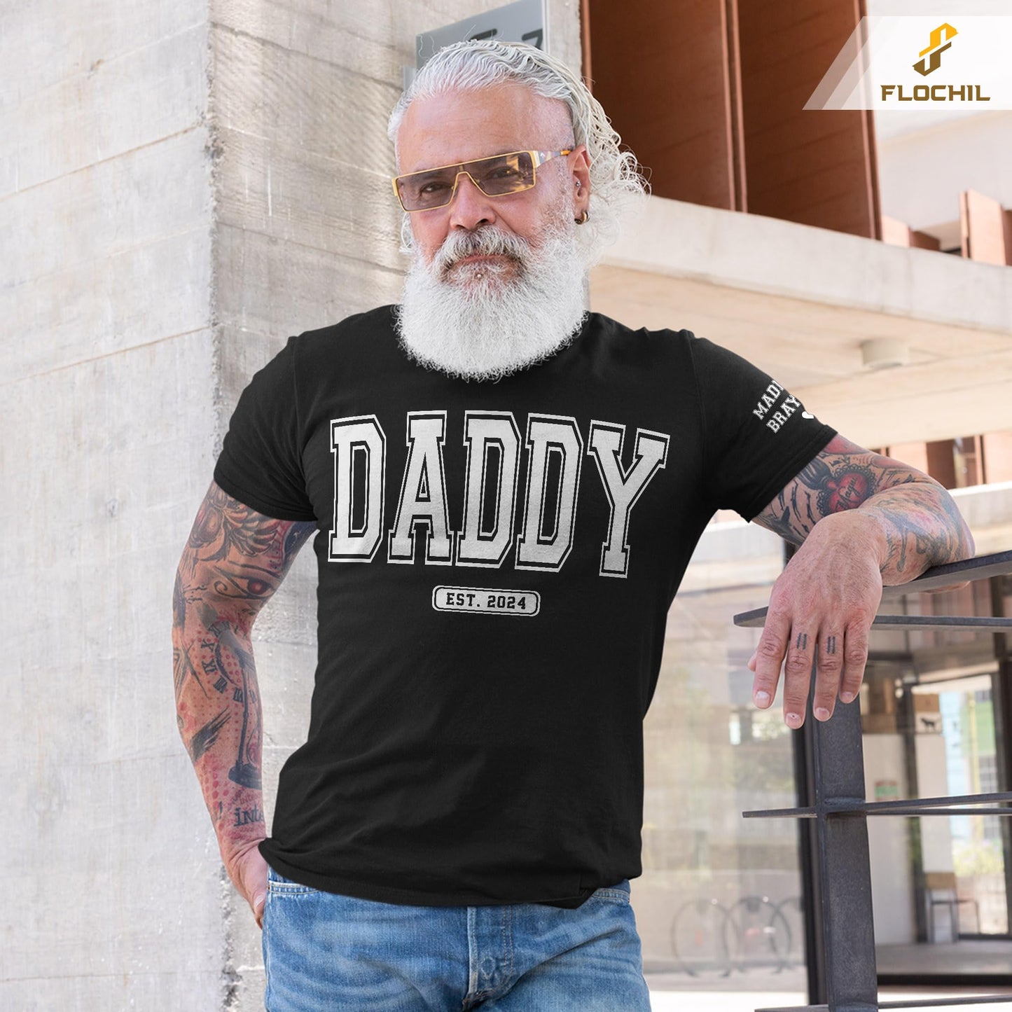FLOCHIL Personalized Fathers Day Shirts with Kids Name, Custom Dad Shirts for Men, Gifts for Dad, Fathers Day, Christmas