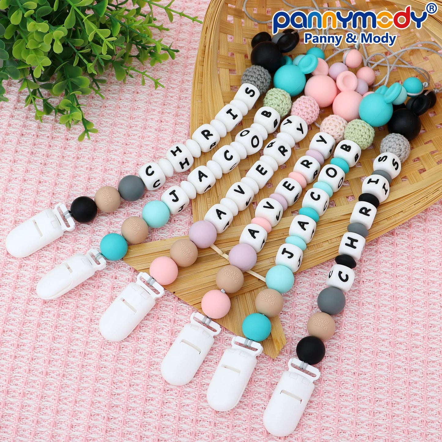 Personalized Pacifier Clip with Name, Customizable Mouse Pacifier Leash for Baby, Universally Fit All Pacifiers (Pink)