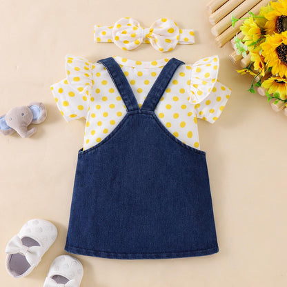 Baby Girl Clothes Suspender Skirt Newborn Ruffled Romper + Elephant Jeans Dress + Headband Summer Outfits 0-18 Months