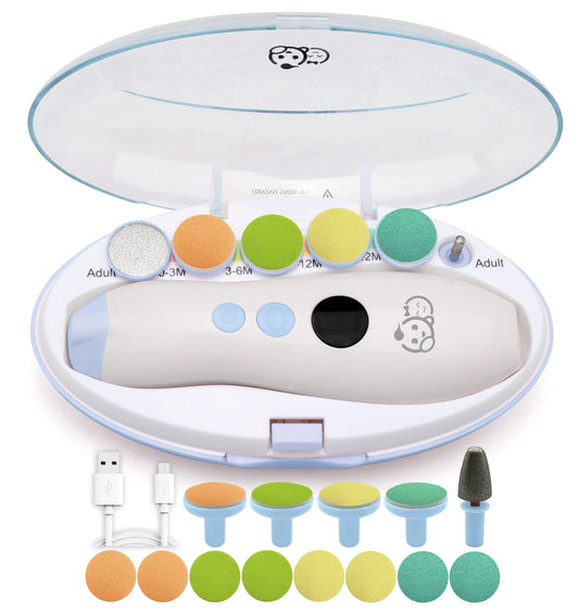 Baby Nail Trimmer 21 in 1, Usage Labeled Case & 13 Extra Replacement Tools, Royal Angels Baby Electric Nail File, Baby Nail Care, Nail Clipper Newborn Toddler Toes & Fingernails Nail Kit (Blue)