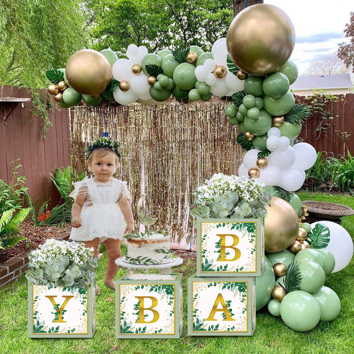 TSVATE Pink Baby Shower Boxes Decorations - 4 Baby Shower Centerpiece Boxes Gender Reveal First Birthday Centerpiece Decors (Without Flowers)