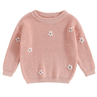 Mubineo Baby Girl Winter Clothes Cute Flower Sweater Crewneck Pullover Long Sleeve Knit Newborn Infant Sweaters