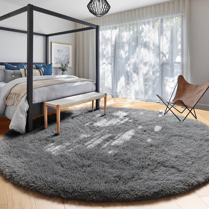 Pink Round Area Rugs 6Ft for Bedroom Living Room, Big Fluffy Shag Circle Rug for Kids Playroom, Cute Preppy Room Decor for Teen Girls, Cozy Fuzzy Furry Plush Carpets for Baby Nursery, Dorm, Classroom