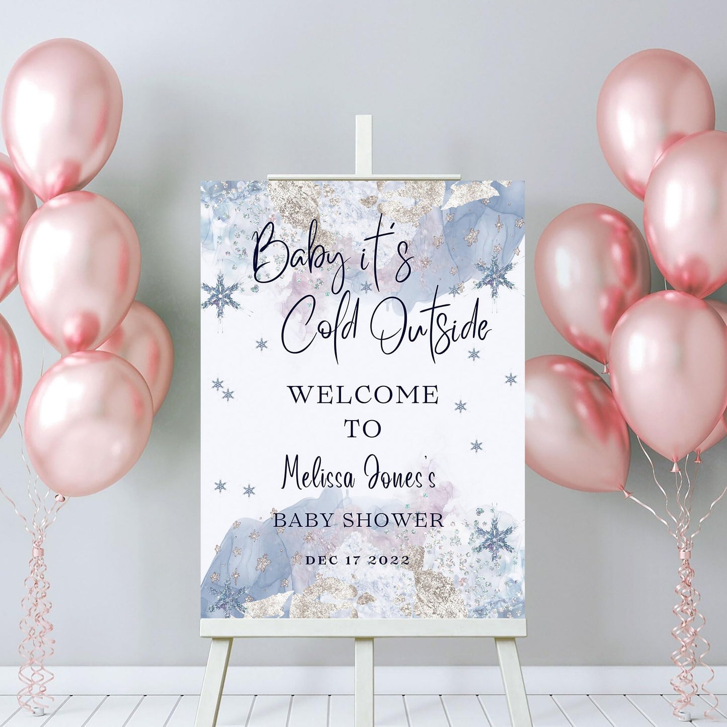 Personalized A Little Snowflake Is On The Way Welcome Sign, Pink, Girl, Winter Baby Shower Canvas