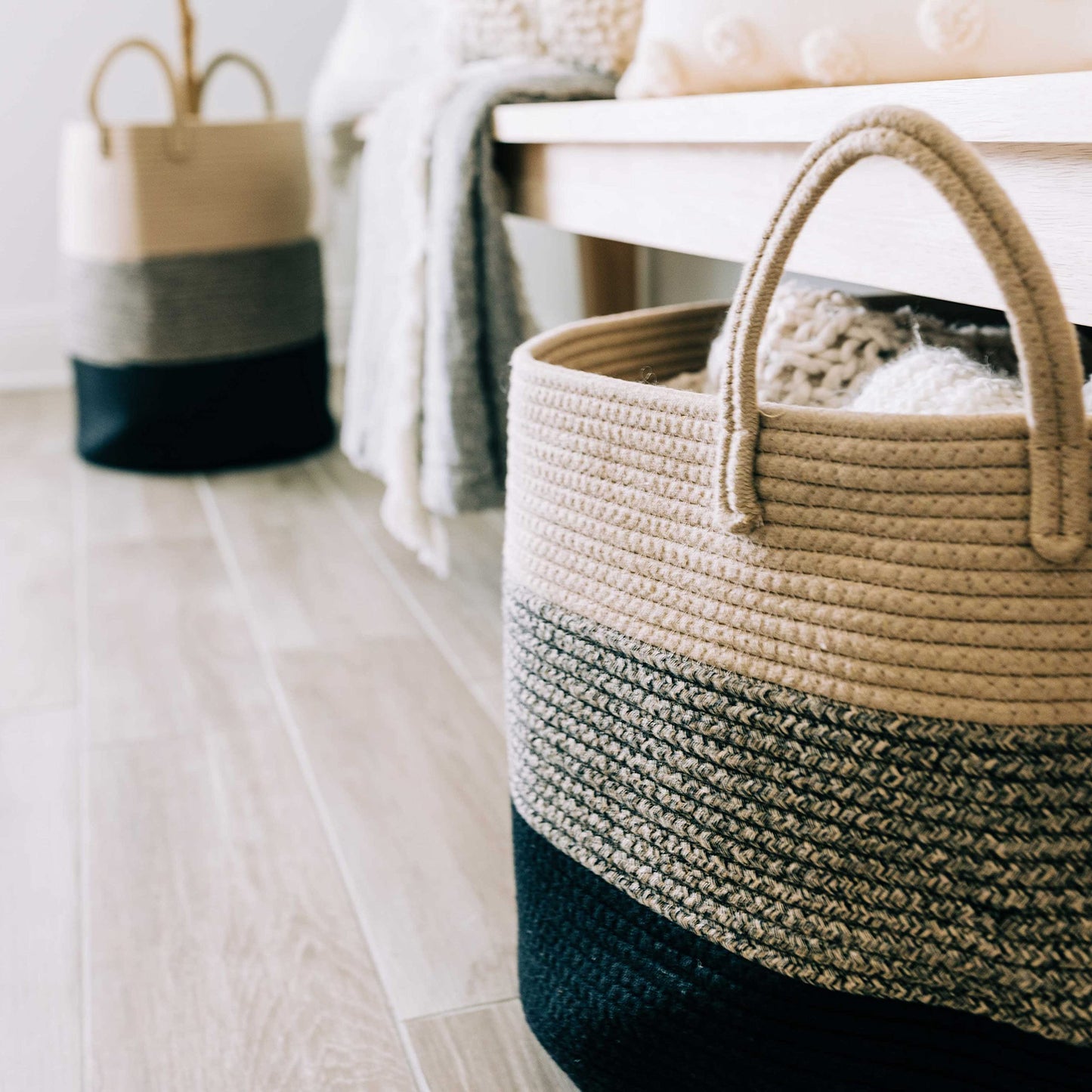 OrganiHaus Large Blanket Basket for Living Room 20x13, Rainbow Rope Basket for Classroom Organization, Toy Storage Basket, Woven Kids Laundry Basket, Baby Toy Box, Cute Storage Basket, Nursery Hamper