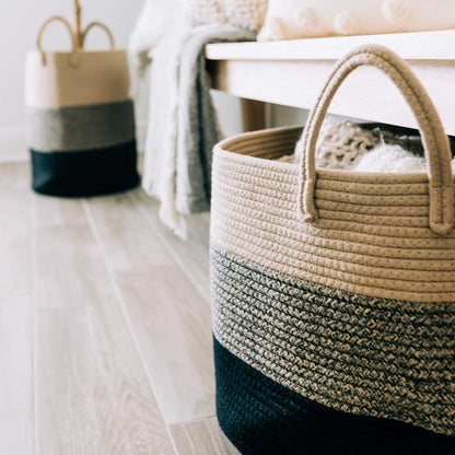 OrganiHaus Large Blanket Basket for Living Room 20x13, Rainbow Rope Basket for Classroom Organization, Toy Storage Basket, Woven Kids Laundry Basket, Baby Toy Box, Cute Storage Basket, Nursery Hamper
