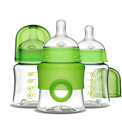 Smilo Baby Bottle Set with Stage 0 Slow Flow Anti Colic Nipple, 10 Oz / 300 ml Capacity, 3X Pack of Anti Colic Baby Bottles 0-3 Months - Aqua Blue