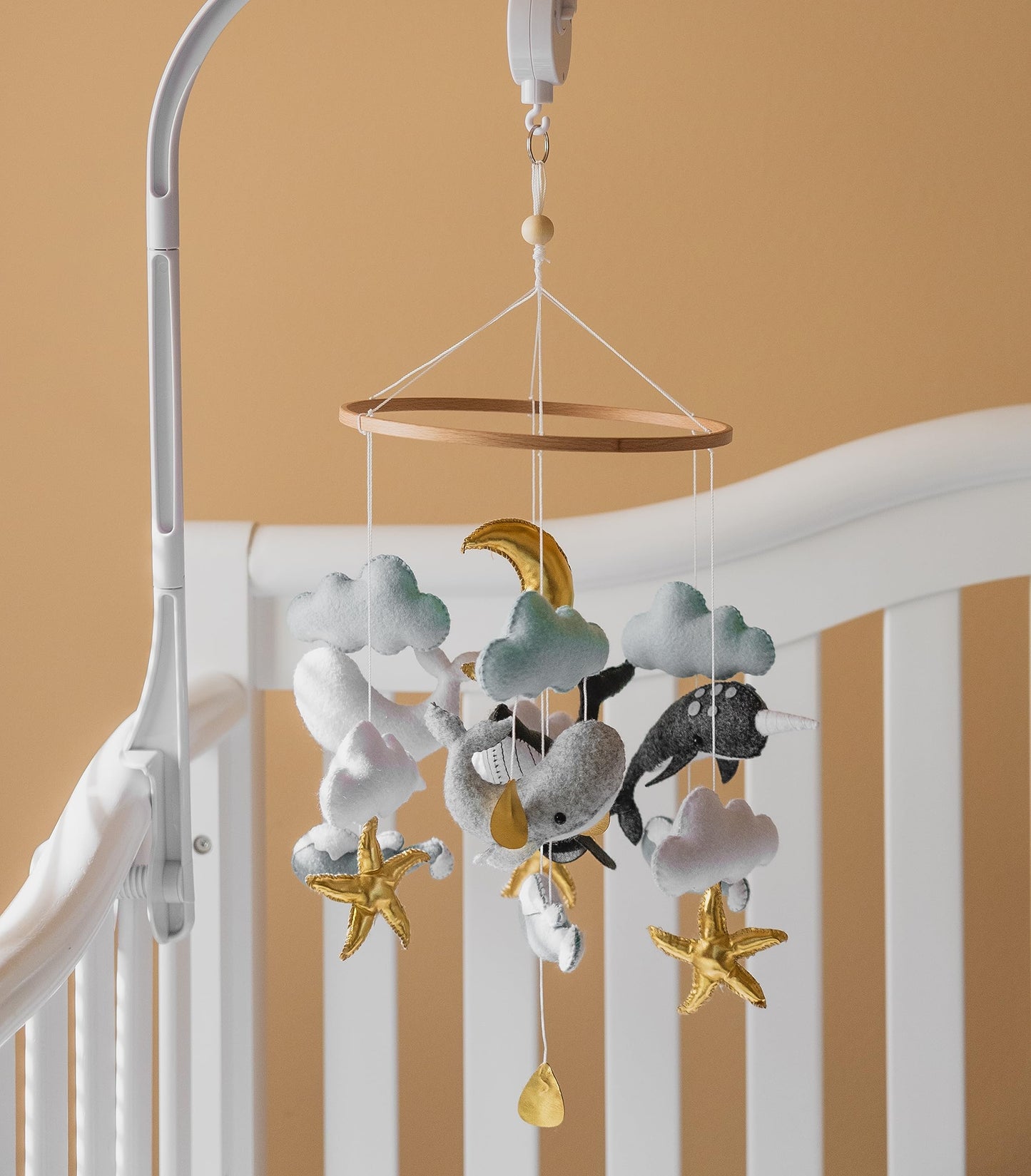 Girl Teddy Bear Mobile for Crib, Felt Ball Mobile Bear Crib Mobile Pink Bear Baby Shower, Gift Baby Nursery Decor Kids Mobile, Bear Stars Bird Mobile Mobile arm is NOT Included