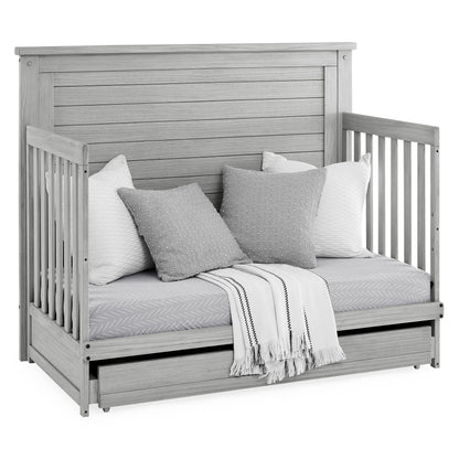 Delta Children Simmons Kids Caden 6-in-1 Convertible Crib with Trundle Drawer, Greenguard Gold Certified, Rustic Mist