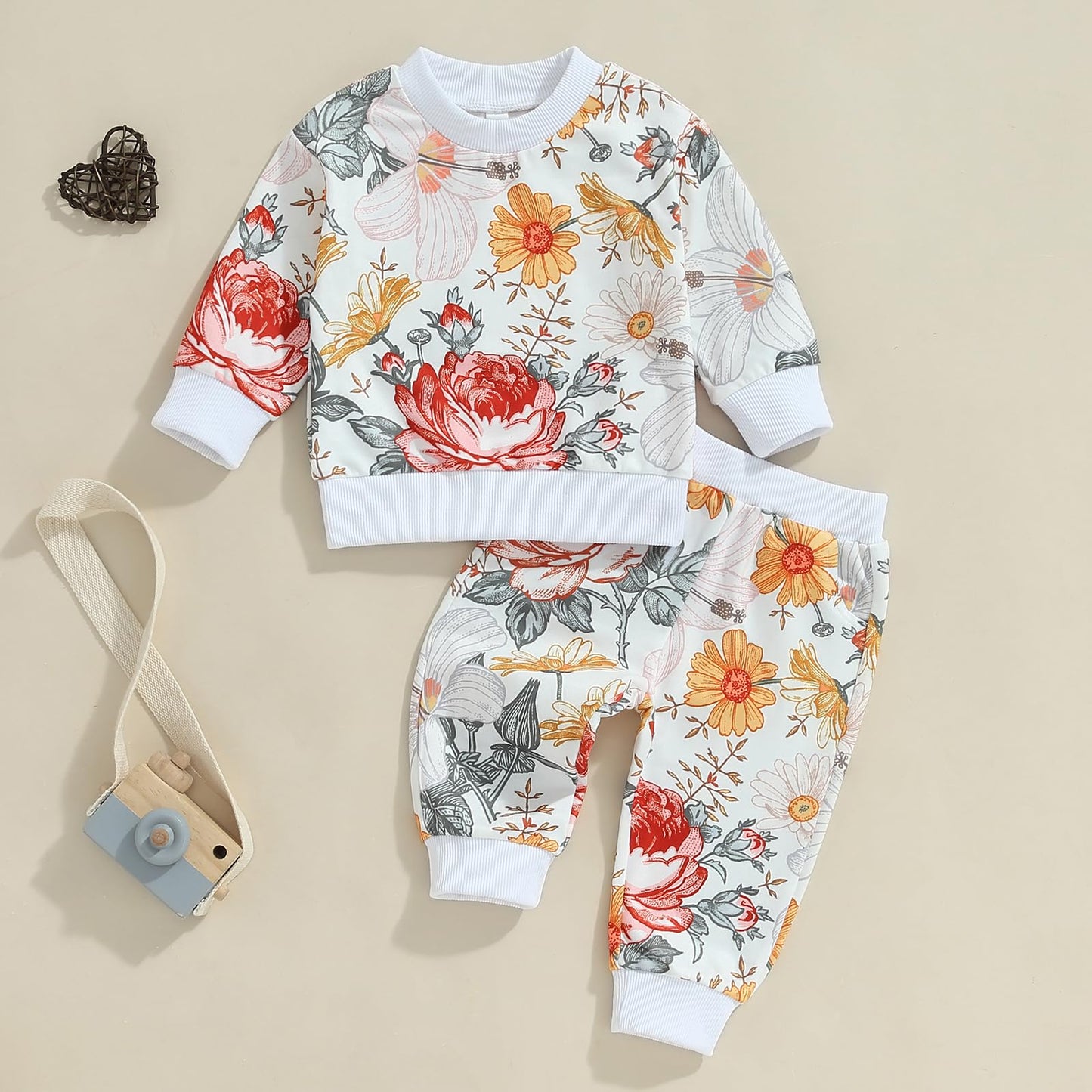 Mubineo Toddler Baby Girl Clothes Cute Long Sleeve Sweatshirt Sweatpant Outfits Fall Winter Tops Pant Outfit Sweatsuit