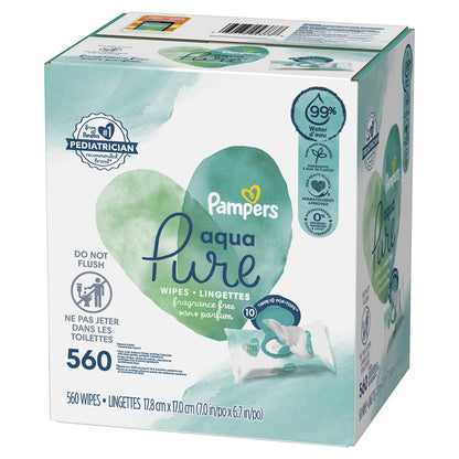 Pampers Baby Wipes Aqua Pure, 99% water-based wipes, Hypoallergenic and Unscented Infant Wipe, 896 Total (16 Flip-Top Packs)