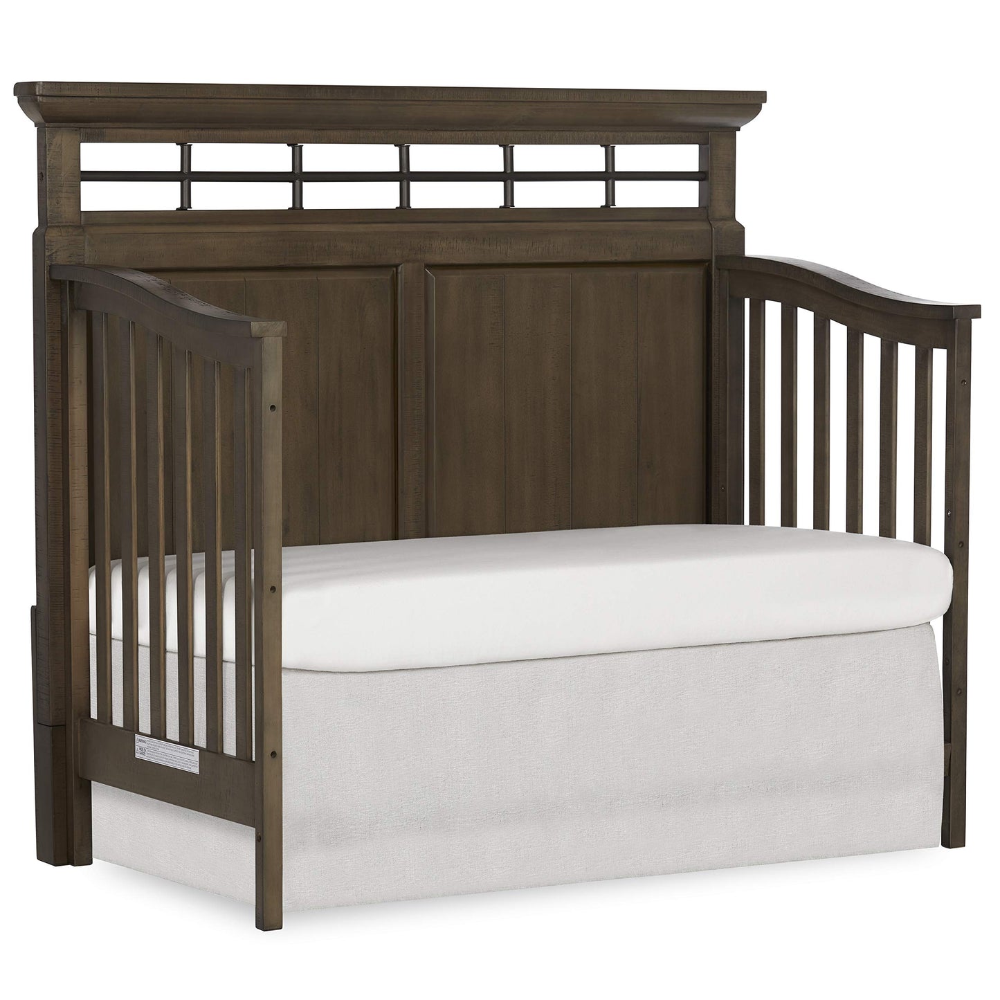 Evolur Empire 5-in 1 Convertible Crib with Metal Elements in Distressed Timber, Green Guard Certificated, Free Mattress