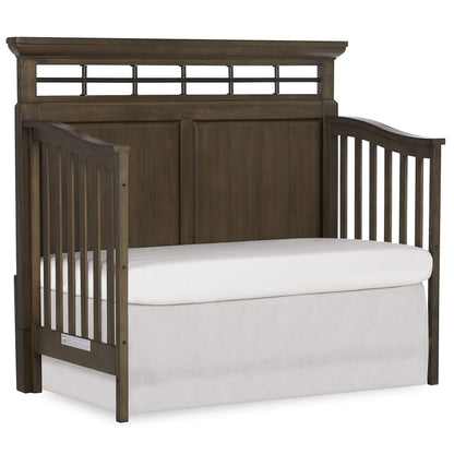Evolur Empire 5-in 1 Convertible Crib with Metal Elements in Distressed Timber, Green Guard Certificated, Free Mattress