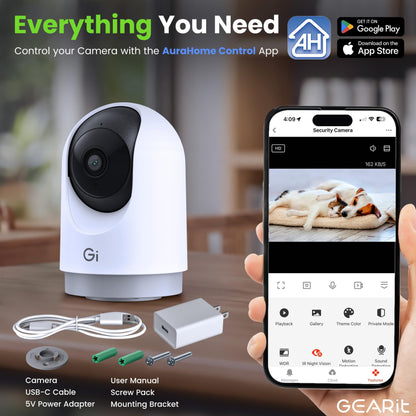 GEARit Baby Monitor with Camera & Audio 2K Video with Motion & Crying Detection, 2 Way Audio Easy WiFi Setup, Remote Monitoring - Easy to Set Crib Monitor with Adjustable Stand